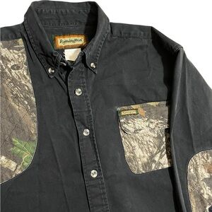 Remington Shooting Shirt Sz L Black Camo Patches Vtg